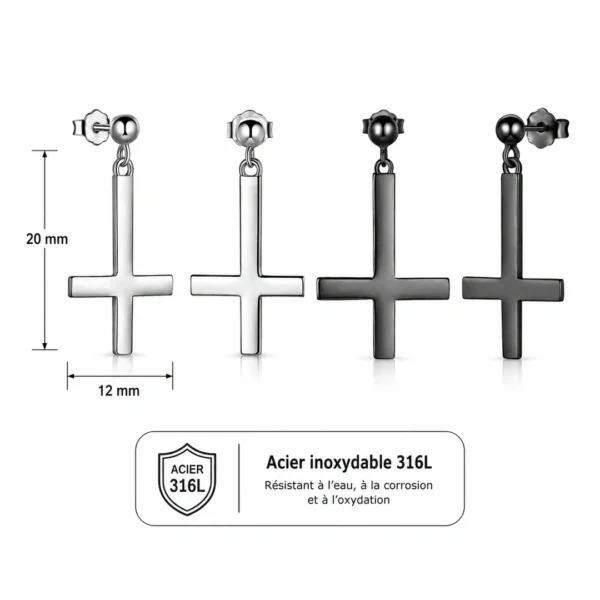 Boucles d’Oreilles Croix Inversée Acier Chirurgical 316L (dimensions) Boucles d’Oreilles Croix Inversée Acier Chirurgical 316L (dimensions).