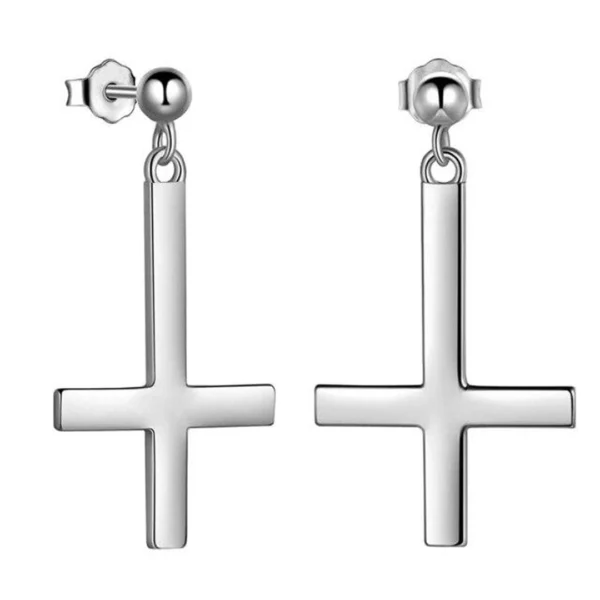 Boucles d’Oreilles Croix Inversée Acier Inoxydable 316L Poli Boucles d’Oreilles Croix Inversée Acier Inoxydable 316L Poli.