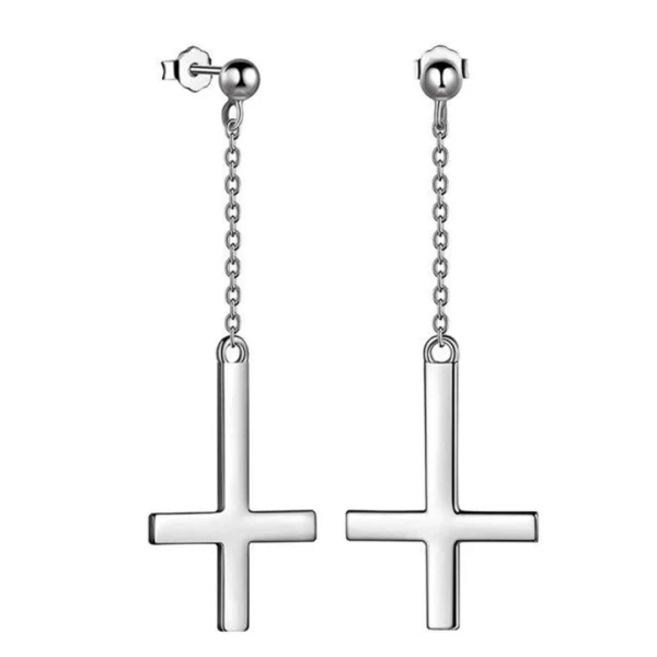 Boucles d’Oreilles Croix Inversée Chaîne Pendante Acier 316L Poli Boucles d’Oreilles Croix Inversée Chaîne Pendante Acier 316L Poli.