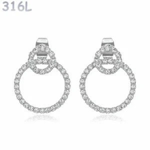 Boucles d'Oreilles Double Cercle Flottant Pavé Zirconiums.