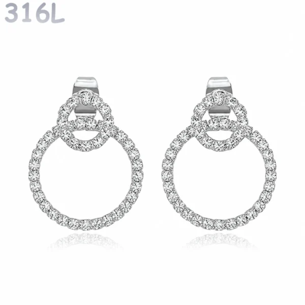 Boucles d'Oreilles Double Cercle Flottant Pavé Zirconiums.