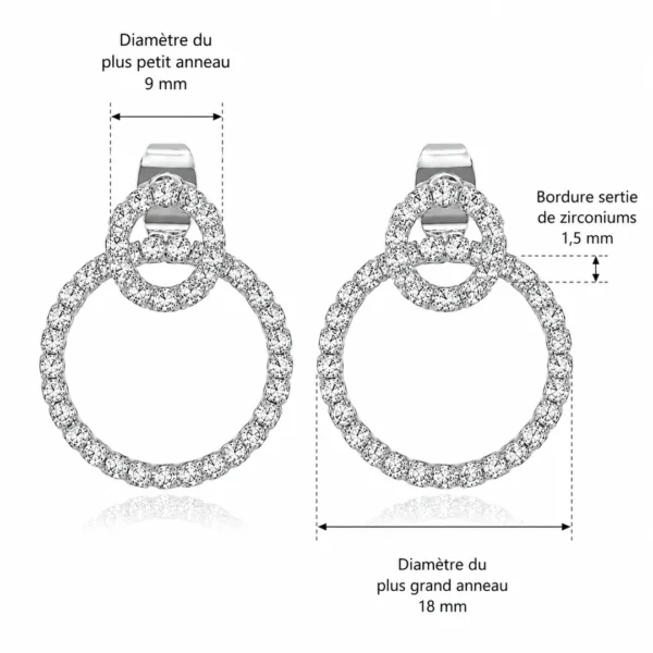 Boucles d'Oreilles Double Cercle Flottant Pavé Zirconiums (dimensions) Boucles d'Oreilles Double Cercle Flottant Pavé Zirconiums (dimensions).