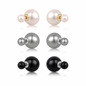 Boucles d'Oreilles Double Face à Perles 8 & 16 mm.