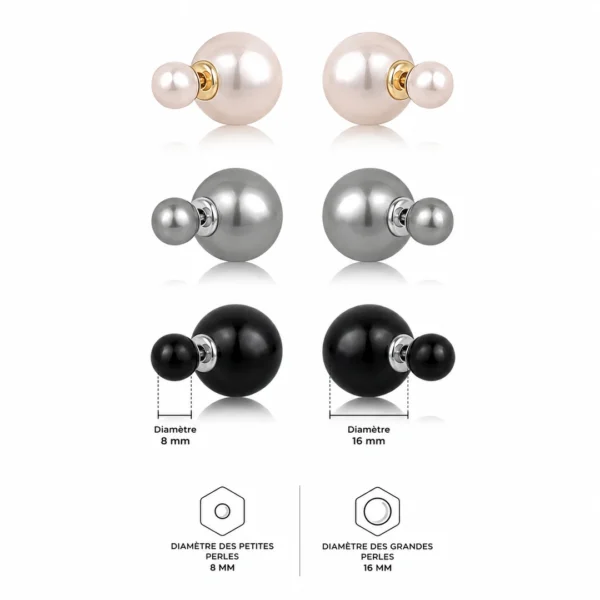 Boucles d'Oreilles Double Face à Perles 8 & 16 mm (dimensions) Boucles d'Oreilles Double Face à Perles 8 & 16 mm (dimensions).