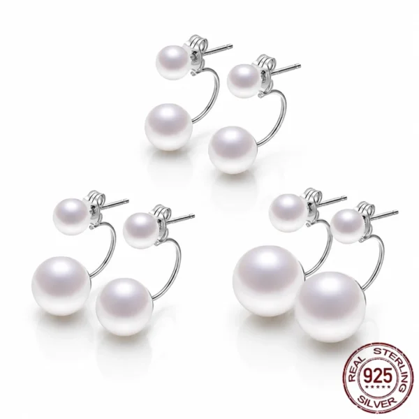 Boucles d'Oreilles Double Perle Flottante Argent 925.