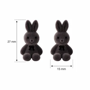 Boucles d’Oreilles Lapin Gothique en Peluche Gris (dimensions).