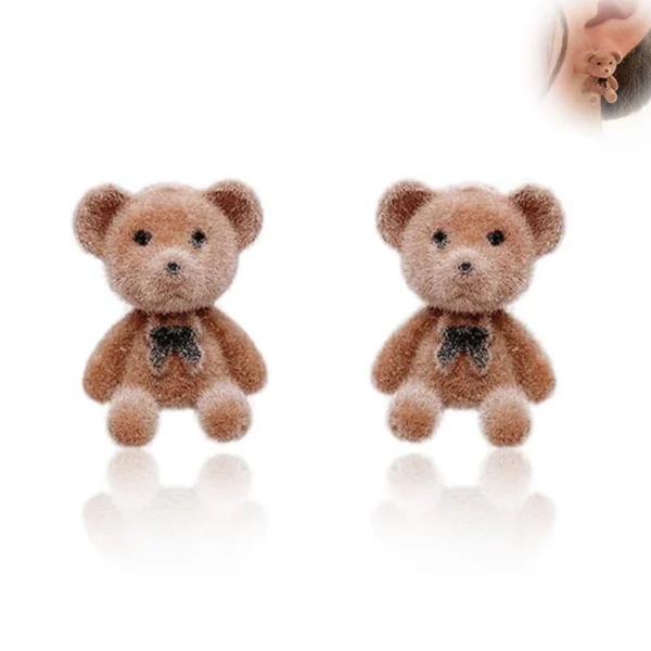 Boucles d'Oreilles Ours Peluche Marron.