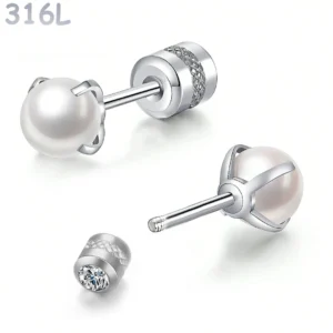 Boucles d'Oreilles Perle Sertie à Griffes Acier 316L.