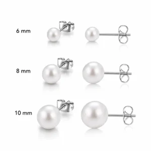 Boucles d’Oreilles Perles Blanches Nacrées 6 8 10 mm.