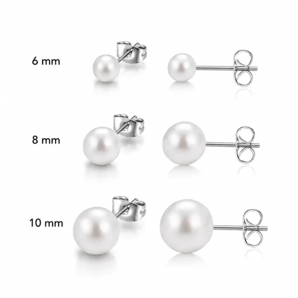 Boucles d’Oreilles Perles Blanches Nacrées 6 8 10 mm.