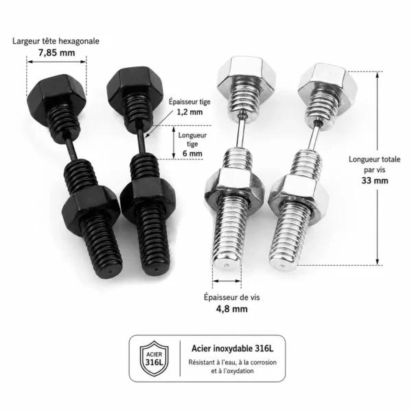 Boucles d’Oreilles Vis Boulon Acier 316L (dimensions) Boucles d’Oreilles Vis Boulon Acier 316L (dimensions).