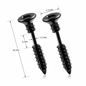 Boucles d’Oreilles Vis Cruciforme Acier 316L (dimensions).