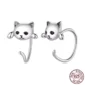 Boucles d’oreilles Chat Traversantes en Argent 925 & Yeux Zircons Sertis