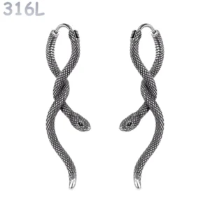 Boucles d’oreilles Pendantes Serpent Traversant Acier 316L.