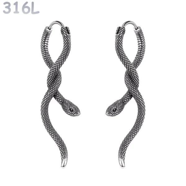Boucles d’oreilles Pendantes Serpent Traversant Acier 316L.