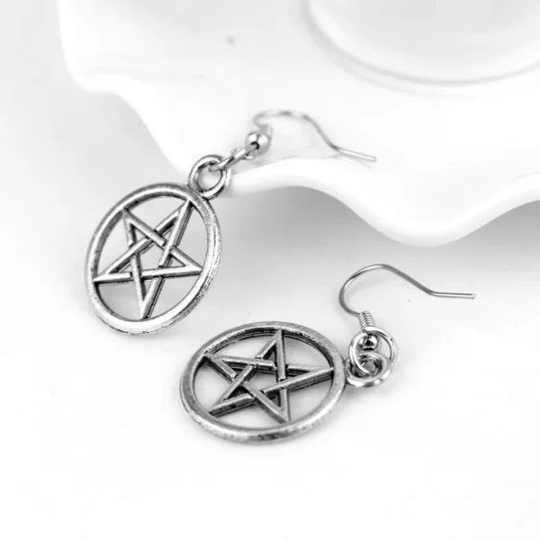 Boucles d'oreilles Pendantes à Pentacle en Acier 316L Vieilli Boucles d'oreilles Pendantes à Pentacle en Acier 316L Vieilli