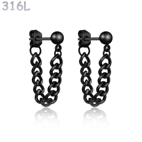Boucles d'oreilles Perle Acier 316L Noir PVD à Chaînette Boucles d'oreilles Perle Acier 316L Noir PVD à Chaînette.