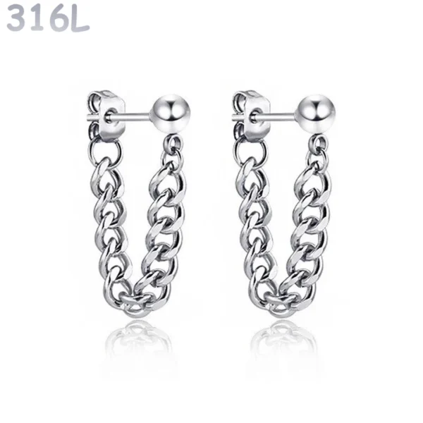 Boucles d'oreilles Perle Acier 316L Poli à Chaînette Boucles d'oreilles Perle Acier 316L Poli à Chaînette.