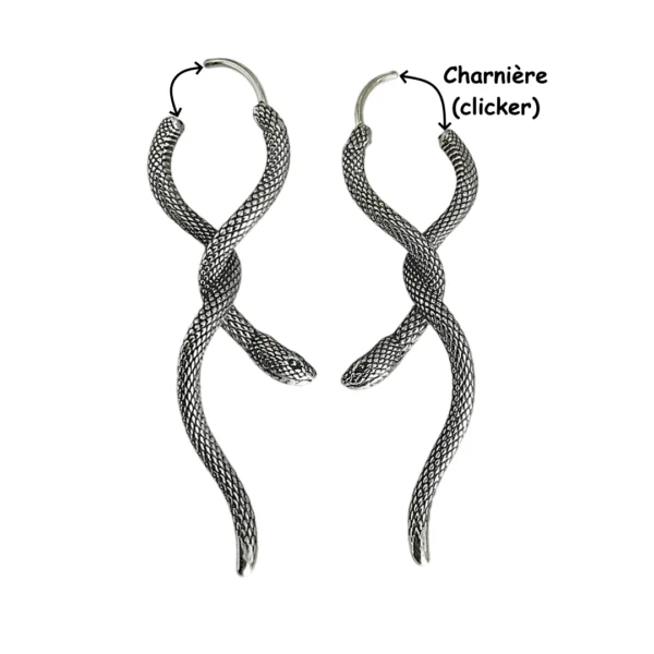 Boucles d’oreilles Serpent Traversant Acier 316L - Pendantes à Charnière (clicker) Boucles d’oreilles Serpent Traversant Acier 316L - Pendantes à Charnière (clicker).