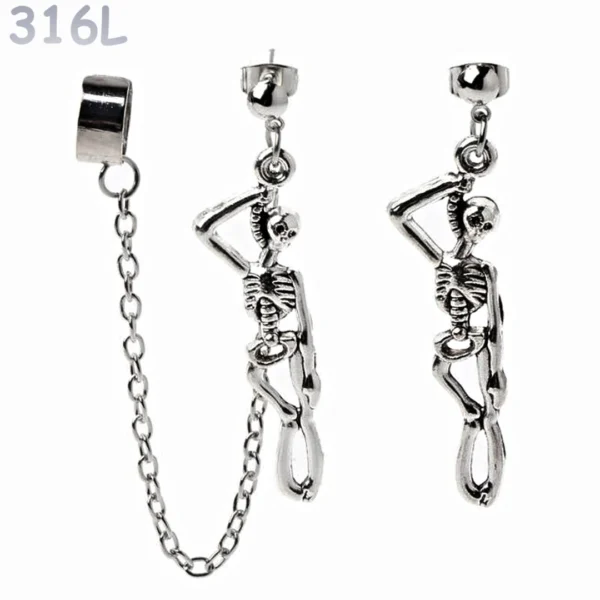 Boucles d’oreilles Squelettes Pendus en Acier 316L.