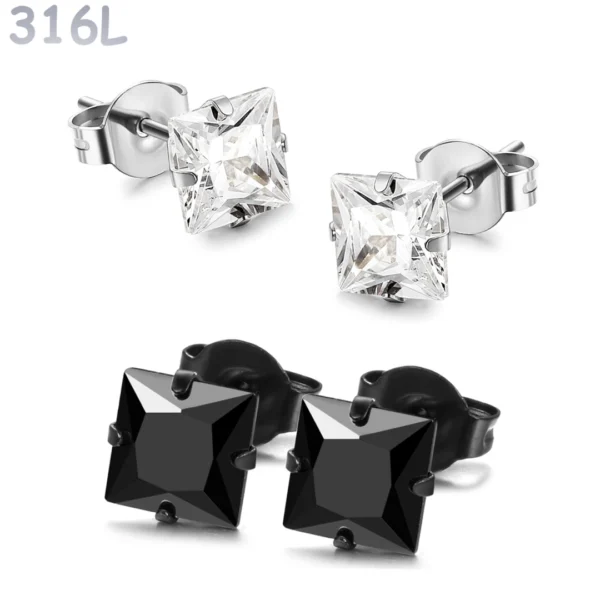 Boucles d'oreilles Zircon Carré Pyramidal 3-8 mm.