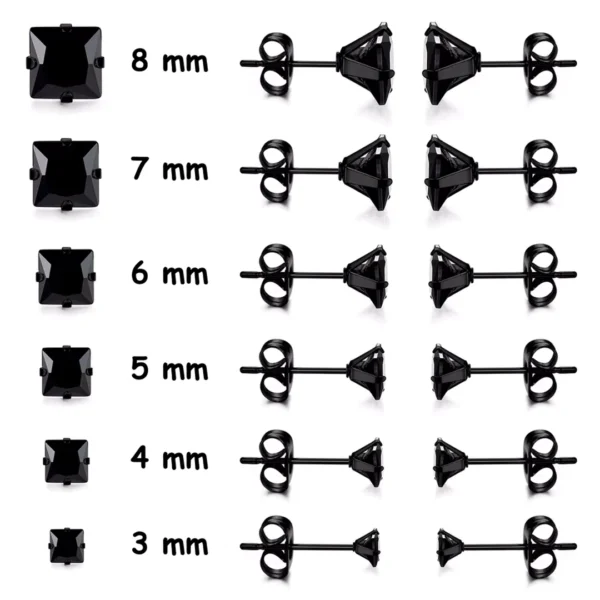 Boucles d'oreilles Zircon Carré Pyramidal Noir 3 à 8 mm Boucles d'oreilles Zircon Carré Pyramidal Noir 3 à 8 mm.