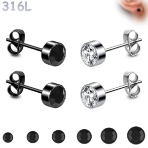 Boucles d'oreilles Zircon Serti Clos Acier 316L 3-8 mm.