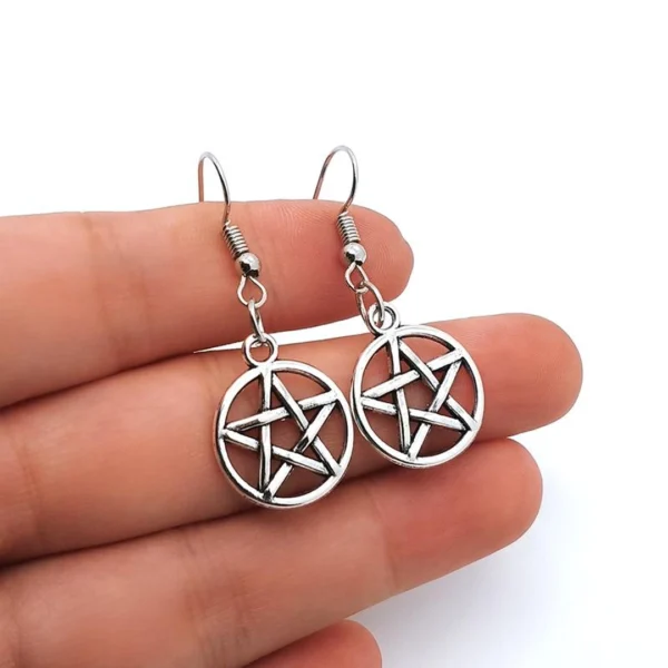 Boucles d'oreilles à Pendentif Pentacle en Acier 316L Vieilli Boucles d'oreilles à Pendentif Pentacle en Acier 316L Vieilli