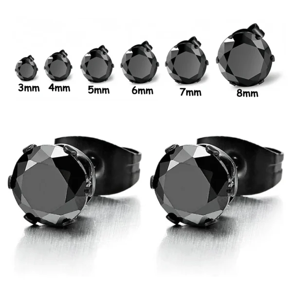 Boucles d'oreilles à Zircon Hexagonal Noir serti à griffes 3-8 mm Boucles d'oreilles à Zircon Hexagonal Noir serti à griffes 3-8 mm.