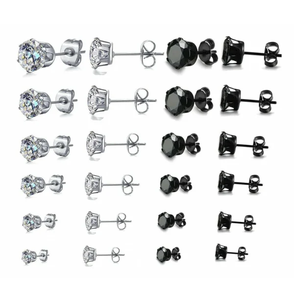 Boucles d'oreilles à Zircon Hexagonal serti à griffes (variantes clair et noir de diamètre 3 à 8 mm) Boucles d'oreilles à Zircon Hexagonal serti à griffes (variantes clair et noir de diamètre 3 à 8 mm).