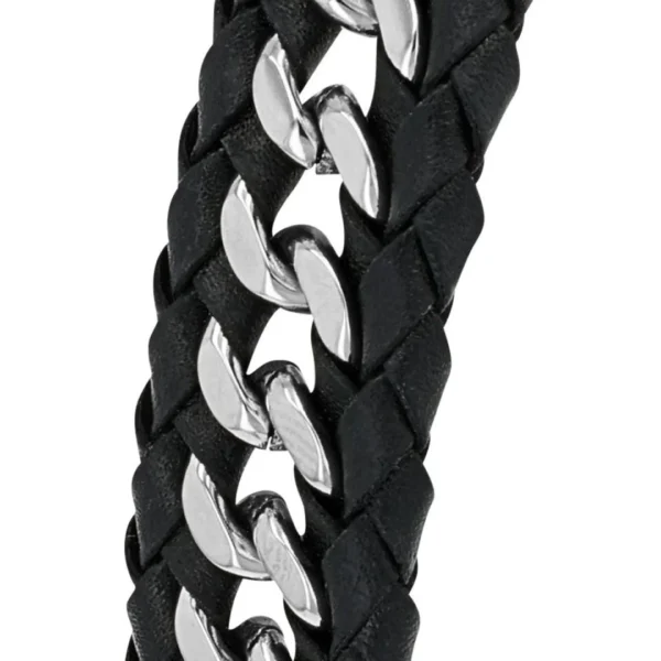 Bracelet Cuir Tressé et Maille Gourmette Acier Bracelet Cuir Tressé et Maille Gourmette Acier