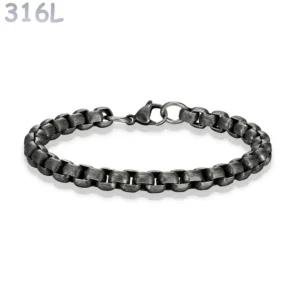 Bracelet Homme Acier 316L Maillons Striés Patinés.