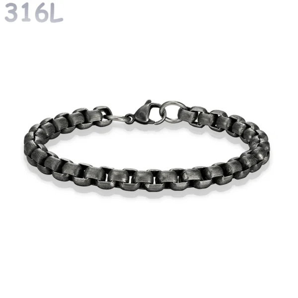 Bracelet Homme Acier 316L Maillons Striés Patinés Bracelet Homme Acier 316L Maillons Striés Patinés.