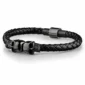 Bracelet Homme Cuir Tressé Tête de Mort Acier Noir.