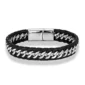 Bracelet Homme Cuir Tressé et Maille Gourmette Acier.