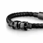 Bracelet Homme Cuir Véritable Tressé Tête de Mort Acier Noir.