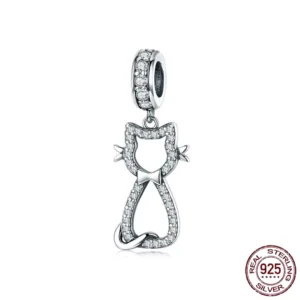 Charm Chat Stylisé en Argent 925 Pavé de Zirconiums.