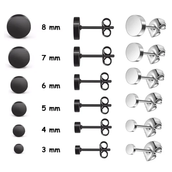 Clous d’oreilles Disque en Acier 316L 3 à 8 mm (dimensions) Clous d’oreilles Disque en Acier 316L 3 à 8 mm (dimensions).