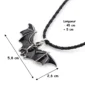 Collier Chauve-Souris Gothique en Émail Noir (dimensions).