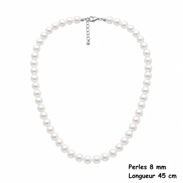 Collier Perles Blanches Nacrées 8 mm Acier Inoxydable 316L Collier Perles Blanches Nacrées 8 mm Acier Inoxydable 316L.