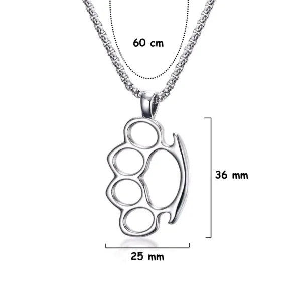 Collier Poing Américain Acier 316L Style Punk (dimensions) Collier Poing Américain Acier 316L Style Punk (dimensions).