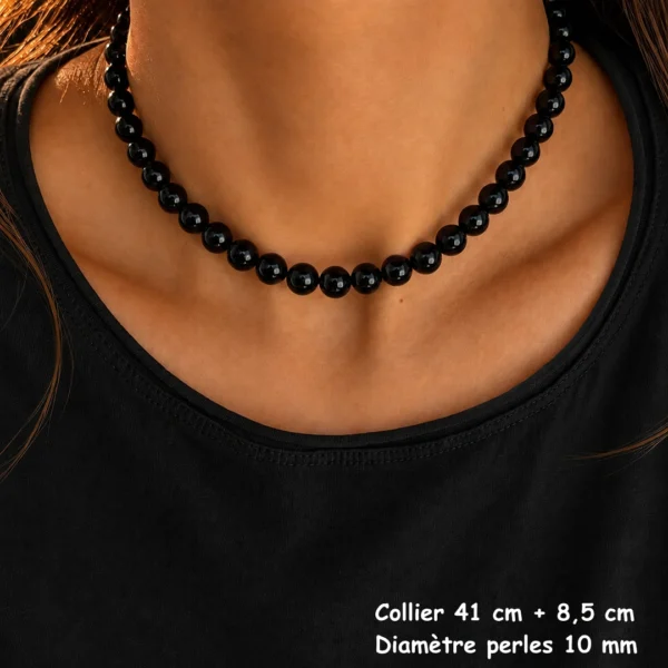 Collier de Perles Noires Nacrées 10 mm sur Câble Acier 316L Collier de Perles Noires Nacrées 10 mm sur Câble Acier 316L.
