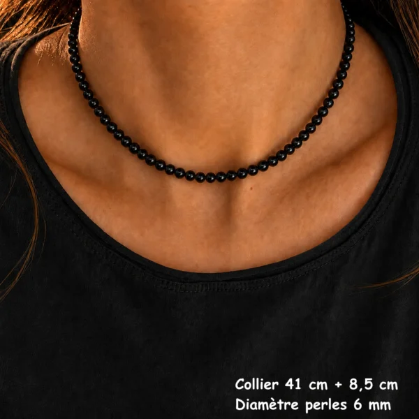 Collier de Perles Noires Nacrées 6 mm sur Câble Acier 316L Collier de Perles Noires Nacrées 6 mm sur Câble Acier 316L.
