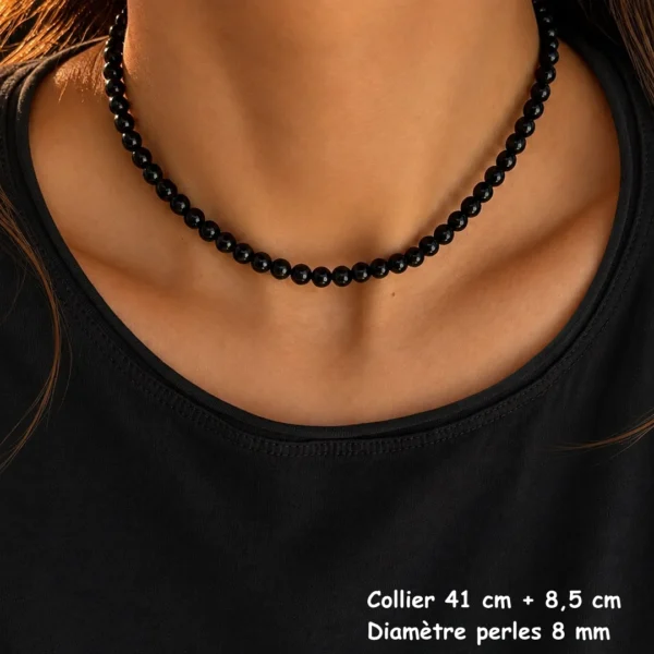 Collier de Perles Noires Nacrées 8 mm sur Câble Acier 316L Collier de Perles Noires Nacrées 8 mm sur Câble Acier 316L.