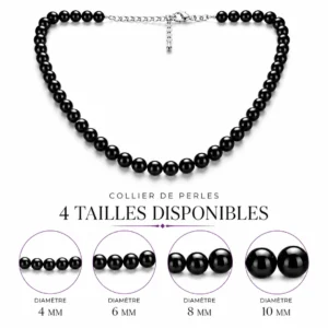 Collier de Perles Noires Nacrées sur Câble Acier 316L.