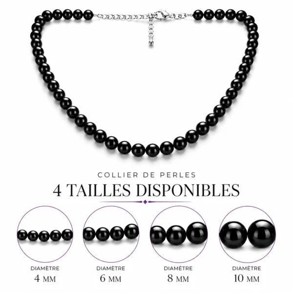 Collier de Perles Noires Nacrées sur Câble Acier 316L.