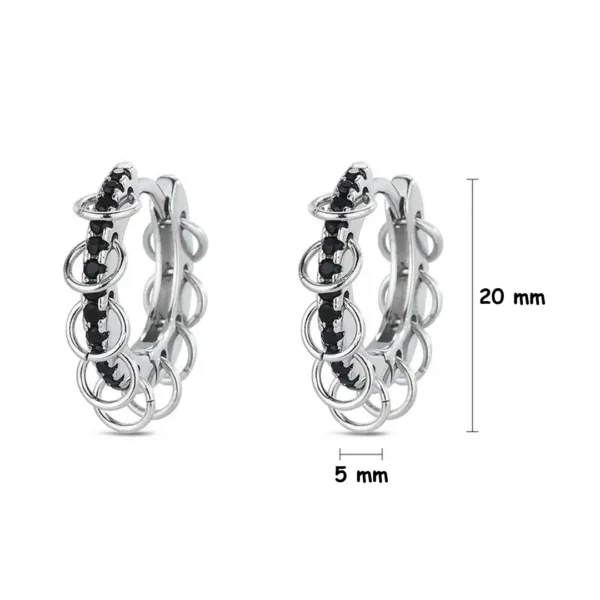 Créoles Argent 925 à Pavage Zircons Noirs et Anneaux Mobiles (dimensions) Créoles Argent 925 à Pavage Zircons Noirs et Anneaux Mobiles (dimensions).