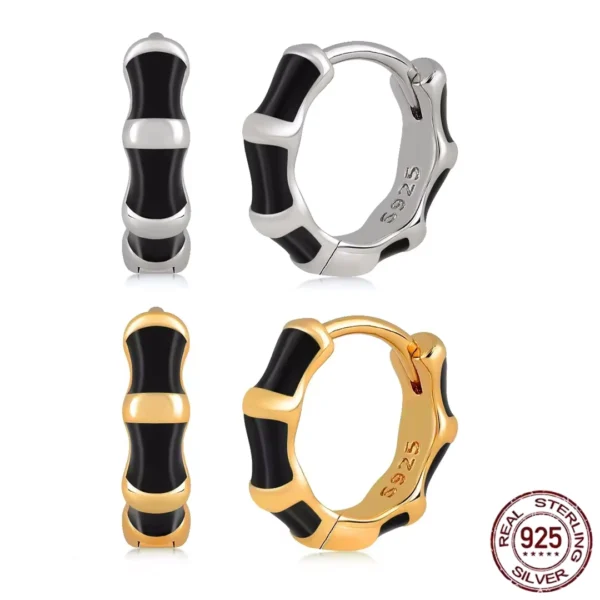 Créoles Argent 925 à Segments Noirs Rhodiés.