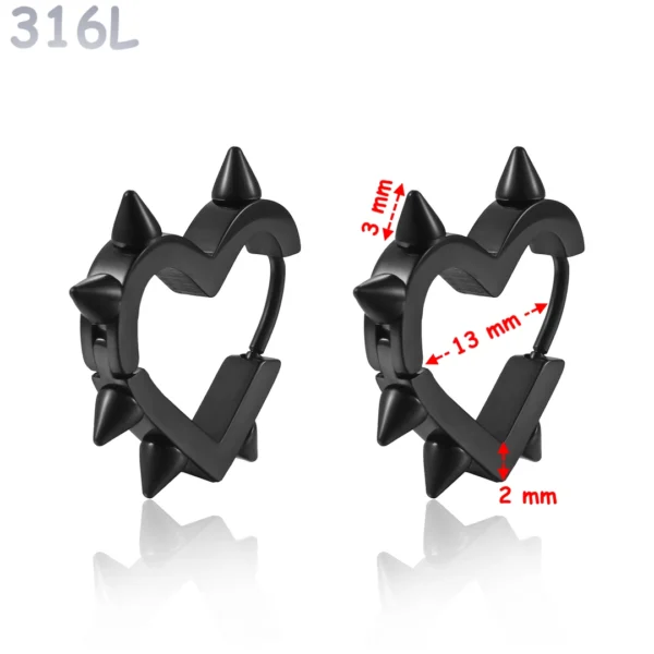 Créoles Cœur Clouté à Pointes Coniques en Acier 316L Noir PVD Créoles Cœur Clouté à Pointes Coniques en Acier 316L Noir PVD.