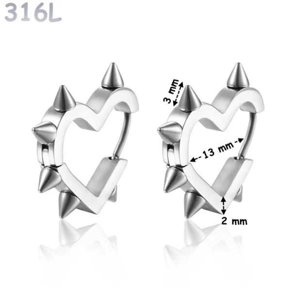 Créoles Cœur Clouté à Pointes Coniques en Acier 316L Poli Créoles Cœur Clouté à Pointes Coniques en Acier 316L Poli.